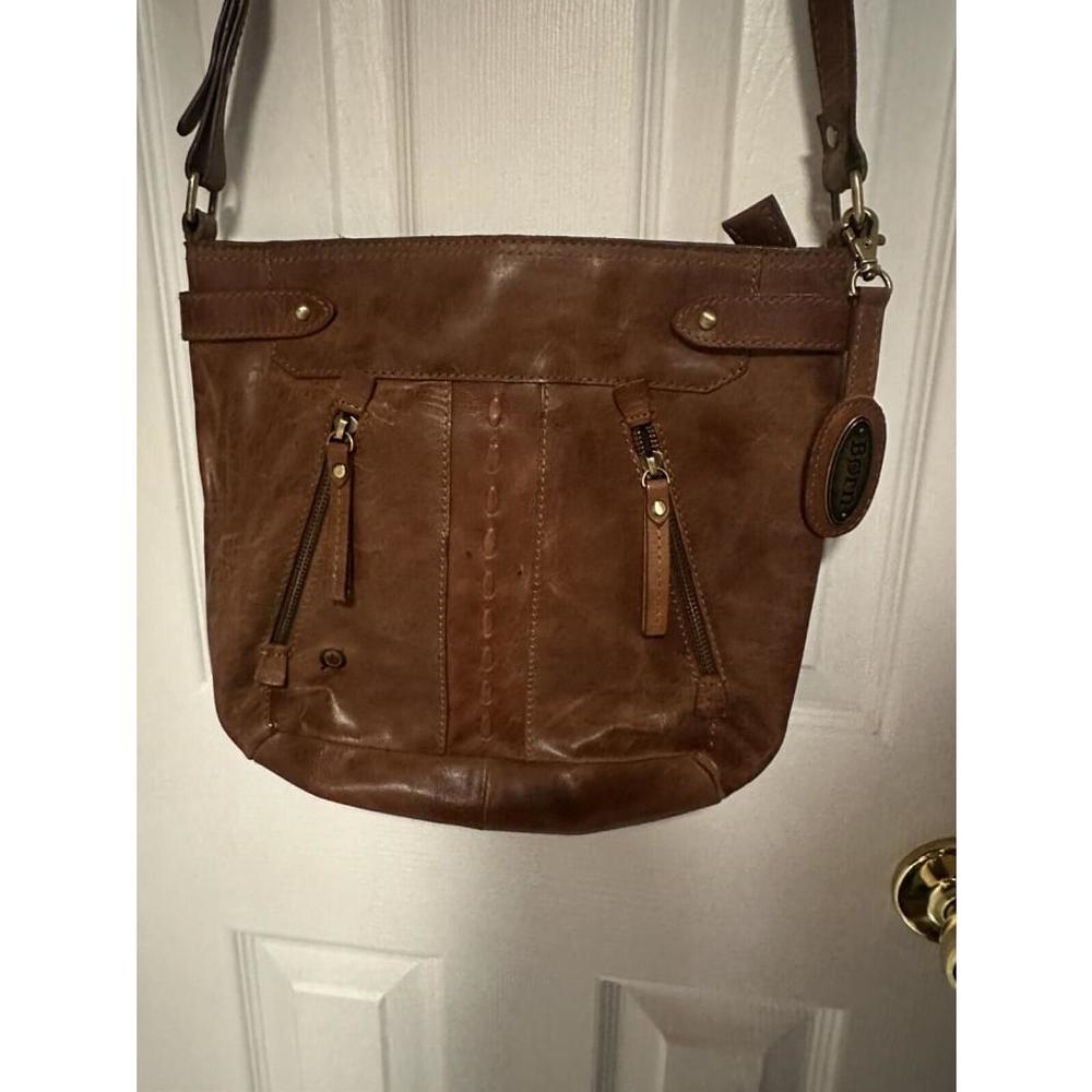 Born Saddle Brown Leather Gold Tone Hardware Messenger Crossbody Hobo Bag Purse